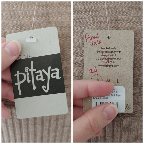 Pitaya Lazy Sundays Short Sleeve Sweater Top Brown Tan Small - Picture 7 of 11